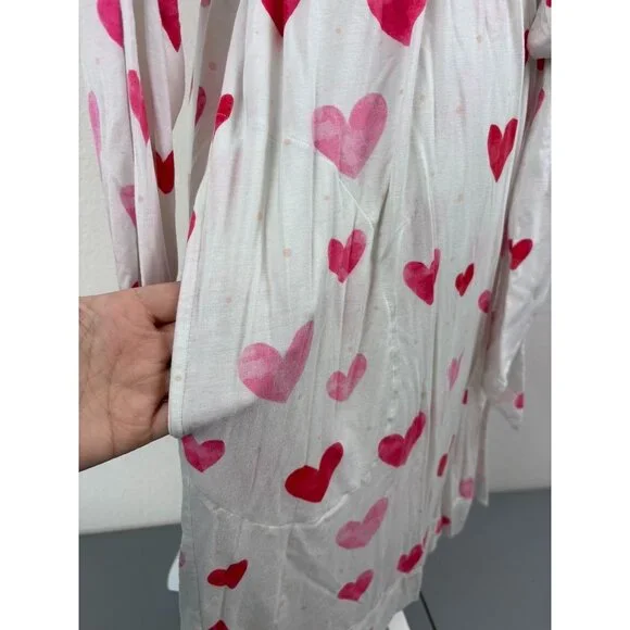 Soma women's large white pink heart print mid length cool nights robe loungewear - Picture 4 of 9